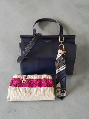 Tory Burch Block-T Leather Satchel/Crossbody | Navy